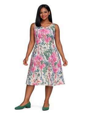 Gabby Skye Garden Party Fit & Flare Wedding Party Church Floral Scuba Mesh Dress